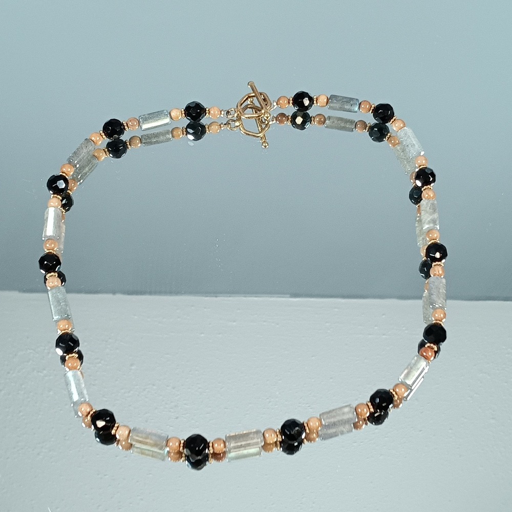Larabradorite Onyx Gold Filled Toggle‎ Clasp Beaded Necklace 18 inch